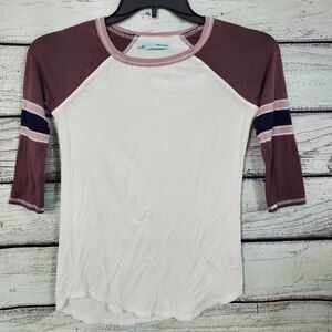 Maurices XS White/Brown Baseball Style Shirt Top